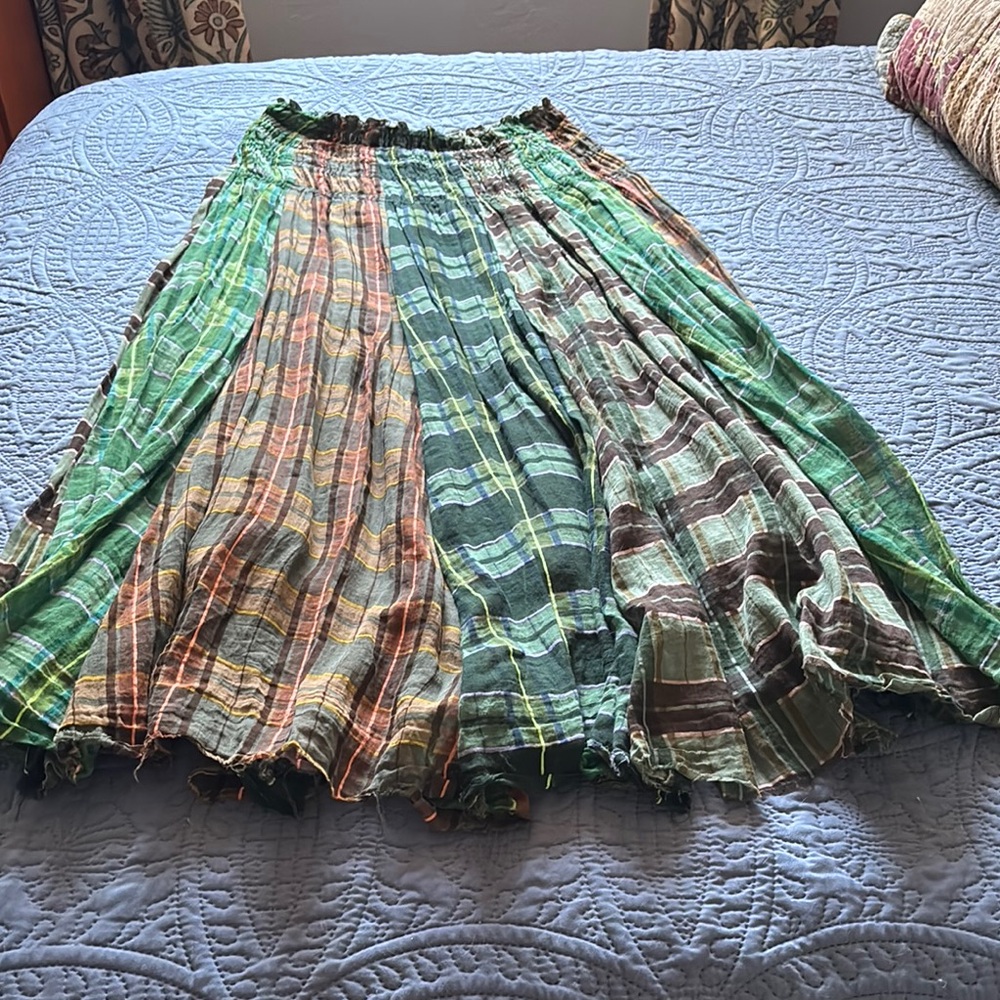 Free People plaid Green and Orange Maxi Skirt